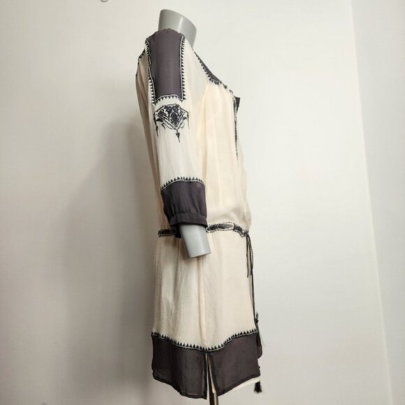 Club Monaco Silk Embroidered 3/4 Sleeve Boho Mini Dress Size 6 - Picture 7 of 15